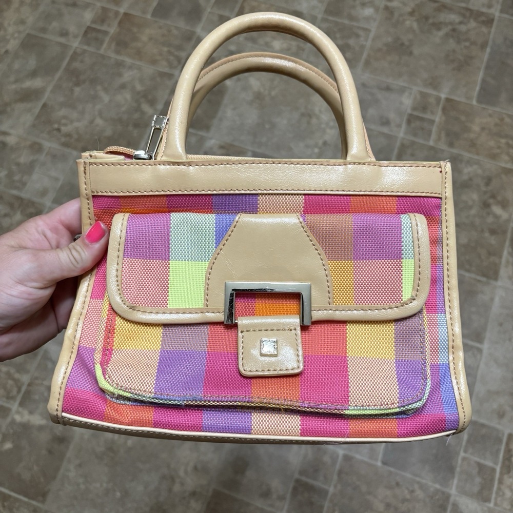 Vtg Y2K Pink Madras Plaid Liz Claiborne Purse Satchel Preppy  Top Handle 2000s